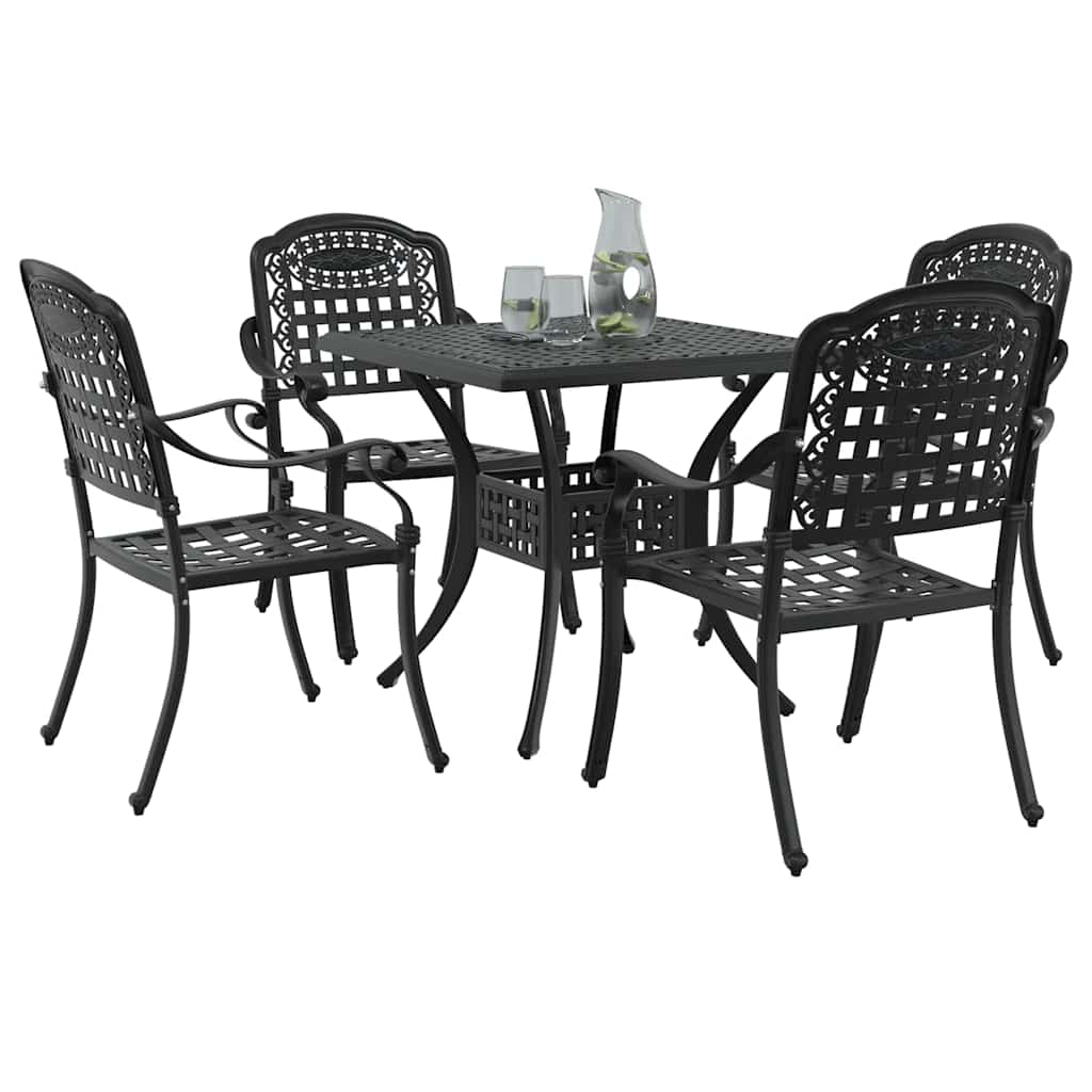 Garden Table Set 5 pcs Black Cast Aluminium