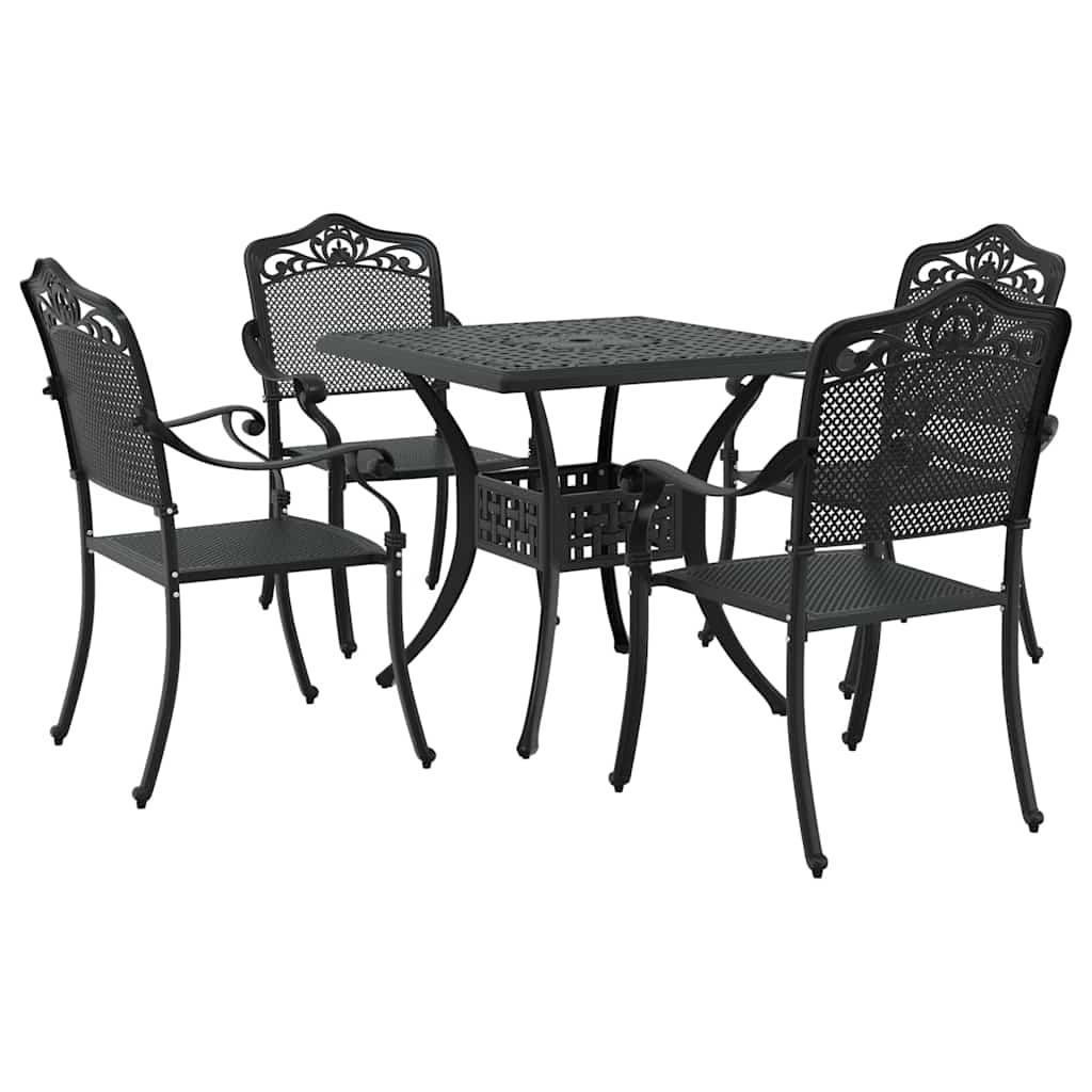 Garden Table Set 5 pcs Black Cast Aluminium