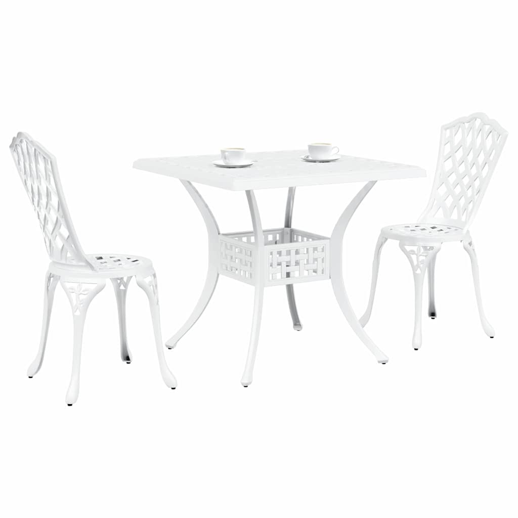 Garden Table Set 3 pcs White Cast Aluminium
