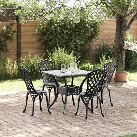 Garden Table Set 5 pcs Black Cast Aluminium