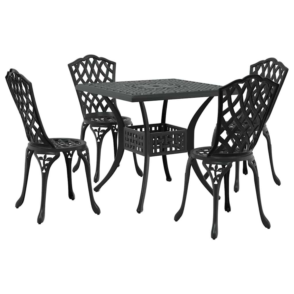 Garden Table Set 5 pcs Black Cast Aluminium