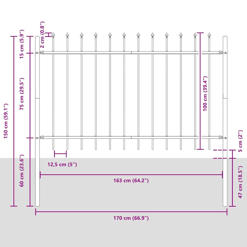 Garden Fence Woerden Grey 1.7 x 1 m Powder-coated Steel