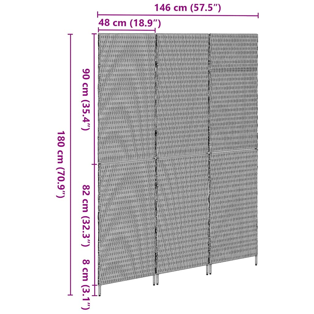 Room Divider Folding Manual Brown 146 x 180 cm Poly Rattan
