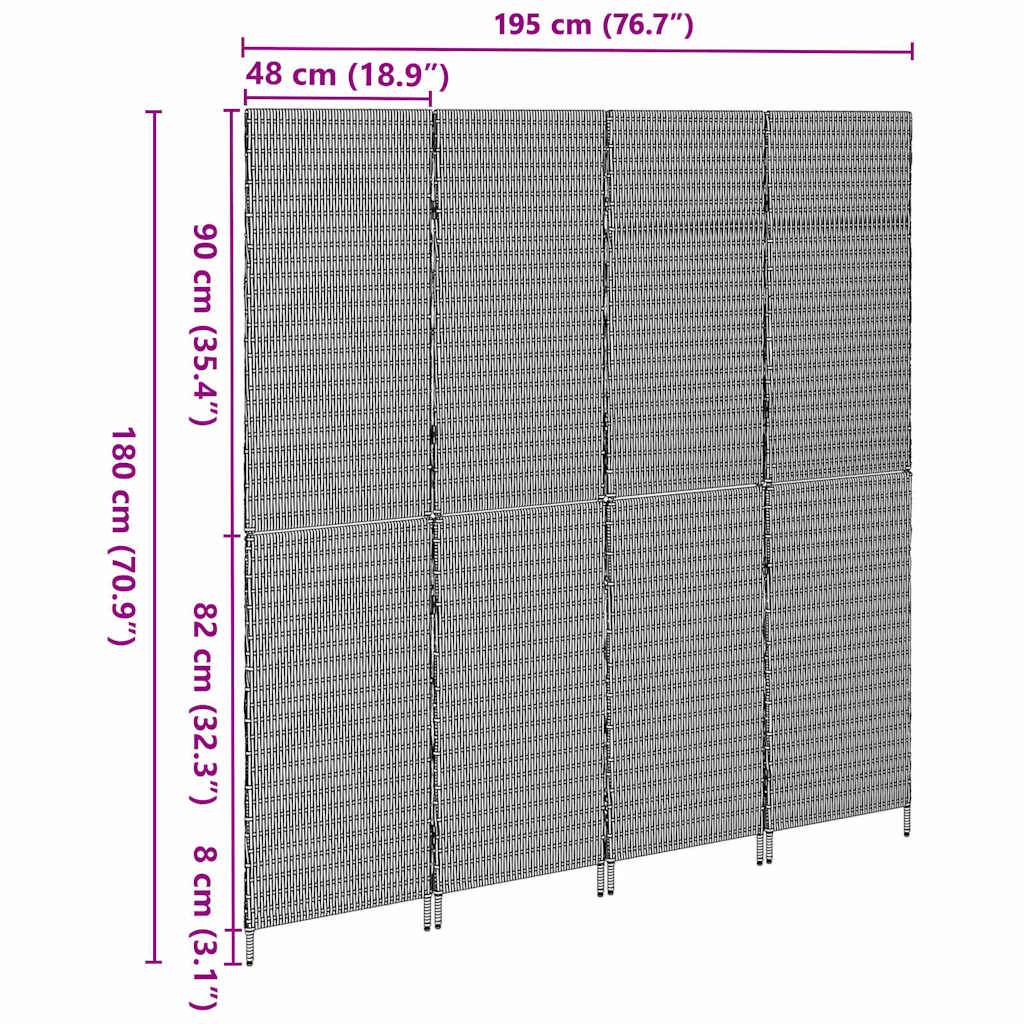 Room Divider Folding Manual Beige 195 x 180 cm Poly Rattan