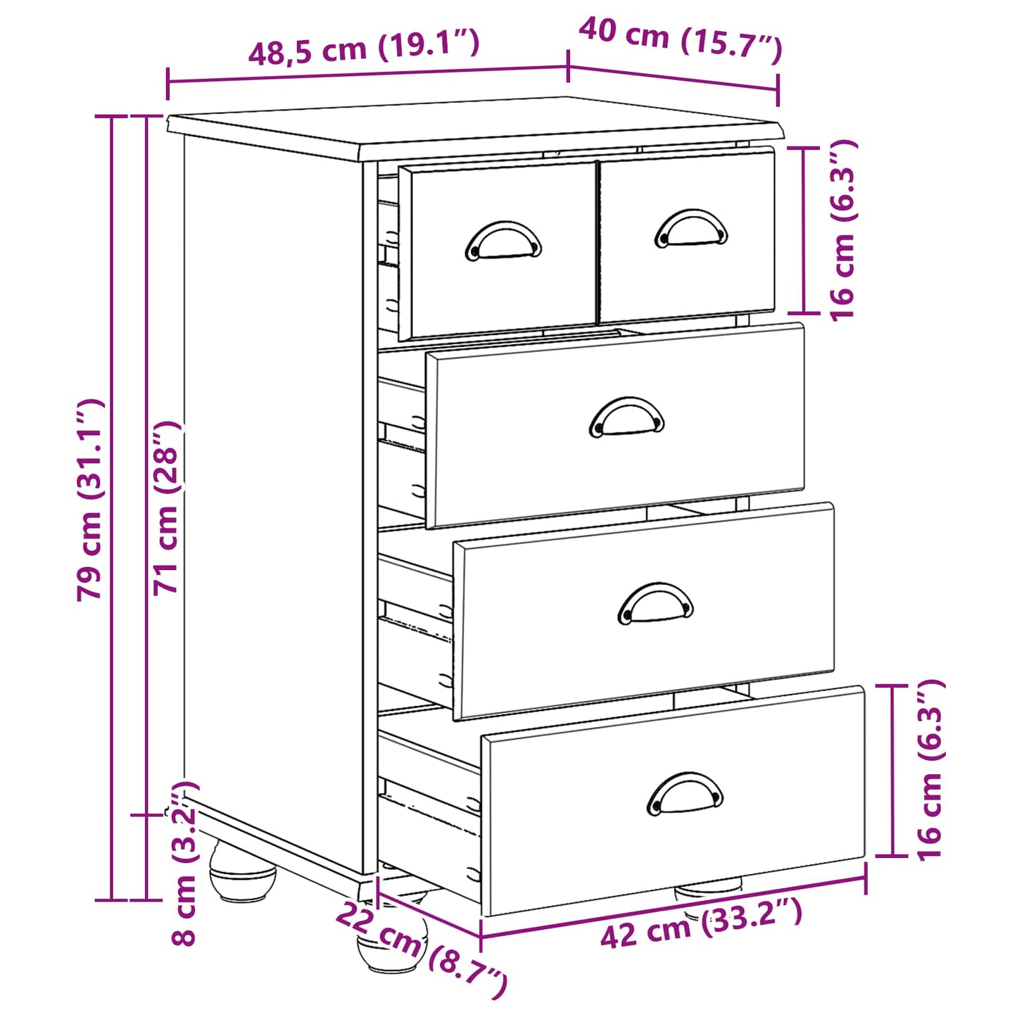Chest of Drawer ASKIM White 45.8 x 40 x 79 cm Solid Pine Wood
