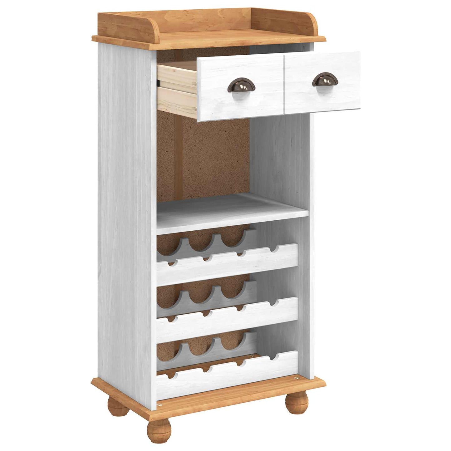 Wine Cabinet ASKIM White with Honey Top 57 x 37 x 114 cm