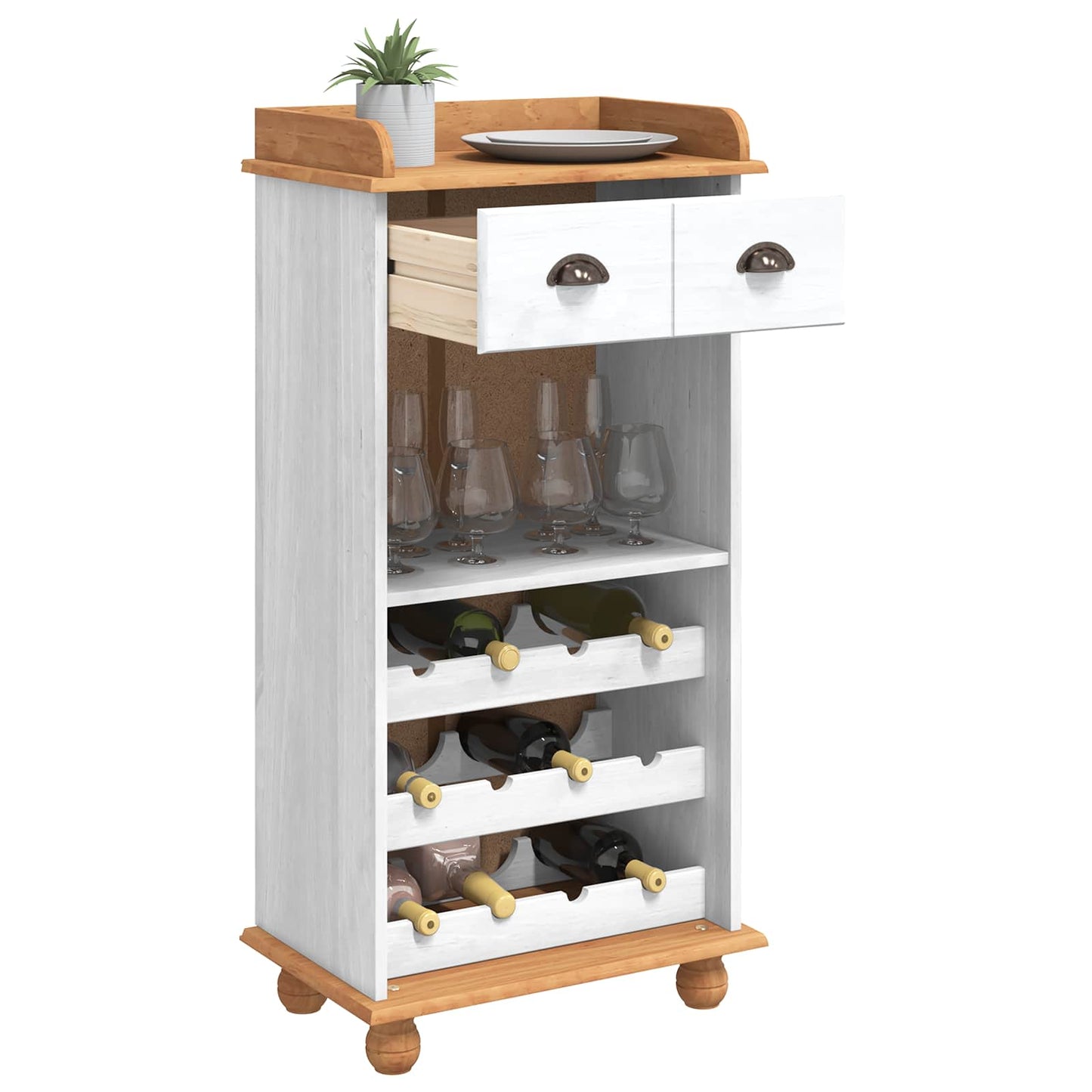 Wine Cabinet ASKIM White with Honey Top 57 x 37 x 114 cm