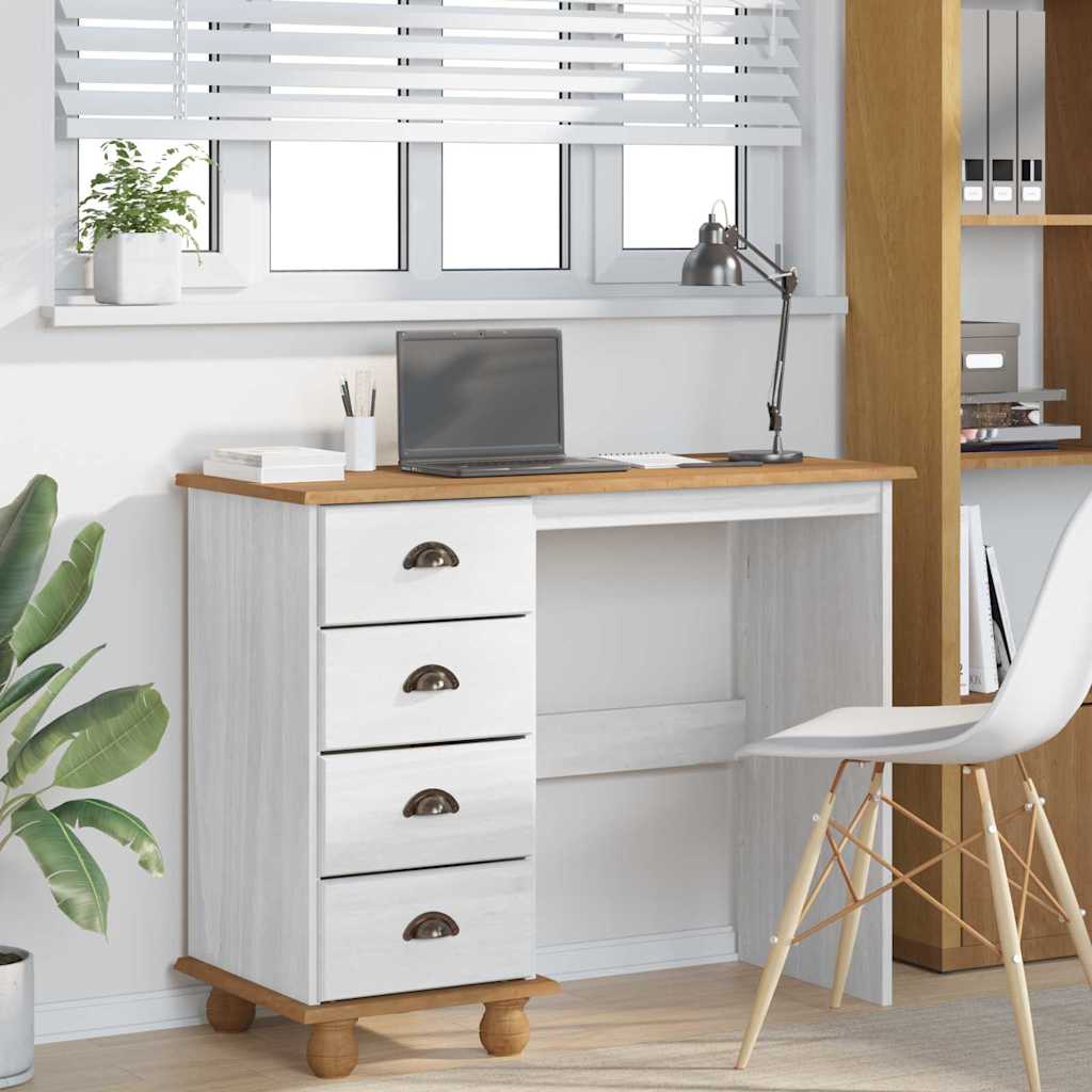 Writing Desk ASKIM White 95 x 40 x 75 cm Solid Pine Wood