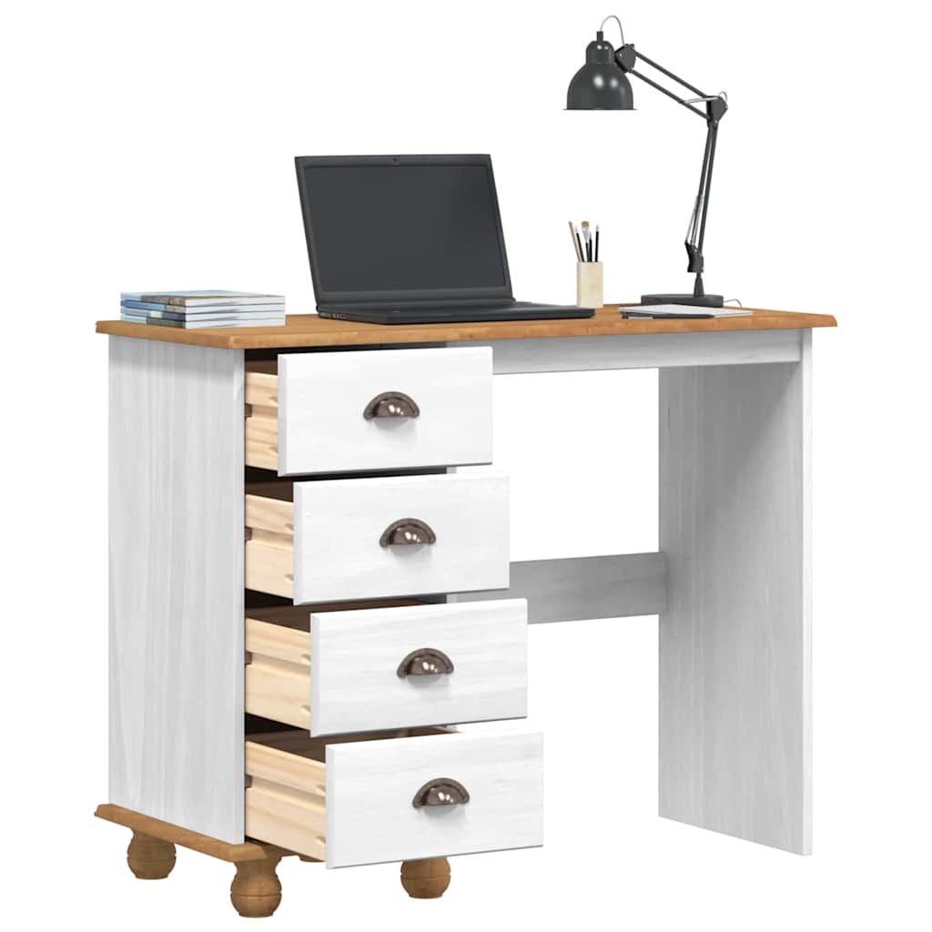 Writing Desk ASKIM White 95 x 40 x 75 cm Solid Pine Wood