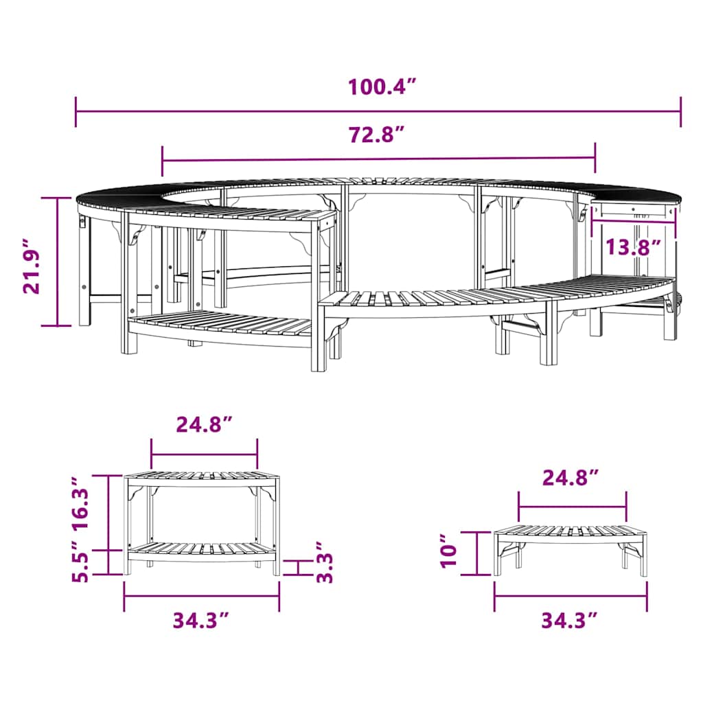 Hot Tub Surround Brown Ø255 x 55.5 cm Solid Acacia Wood