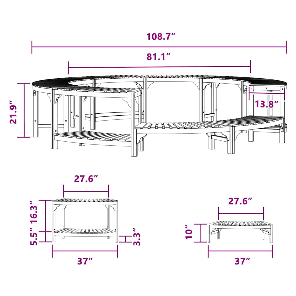 Hot Tub Surround Brown Ø275 x 55.5 cm Solid Acacia Wood