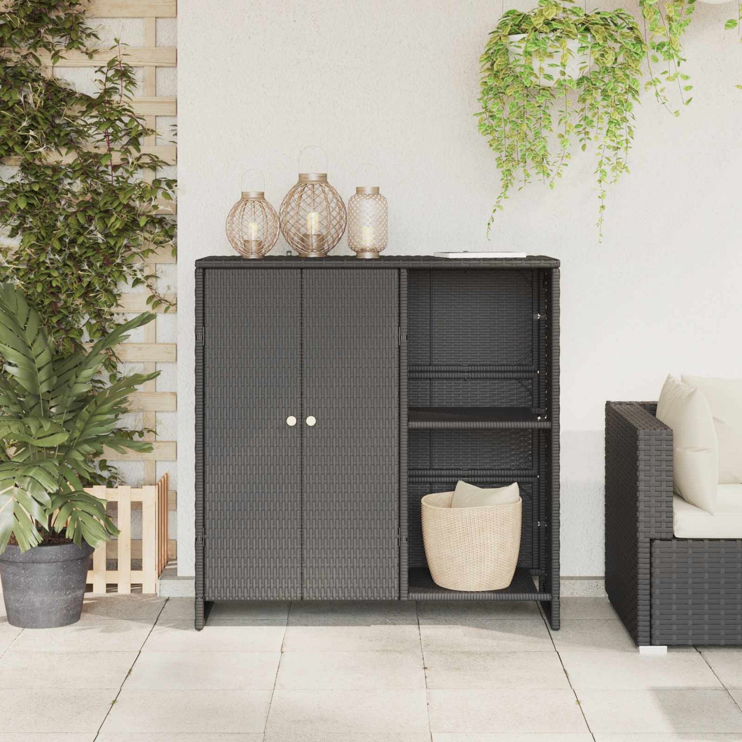 Storage Cabinet with Shelf Black 100 x 36 x 102 cm Rattan