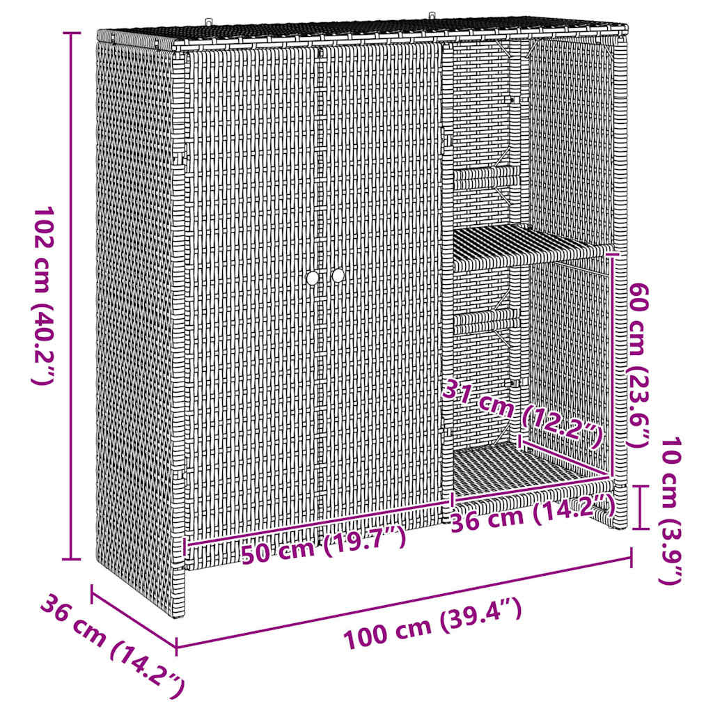 Storage Cabinet with Shelf Black 100 x 36 x 102 cm Rattan