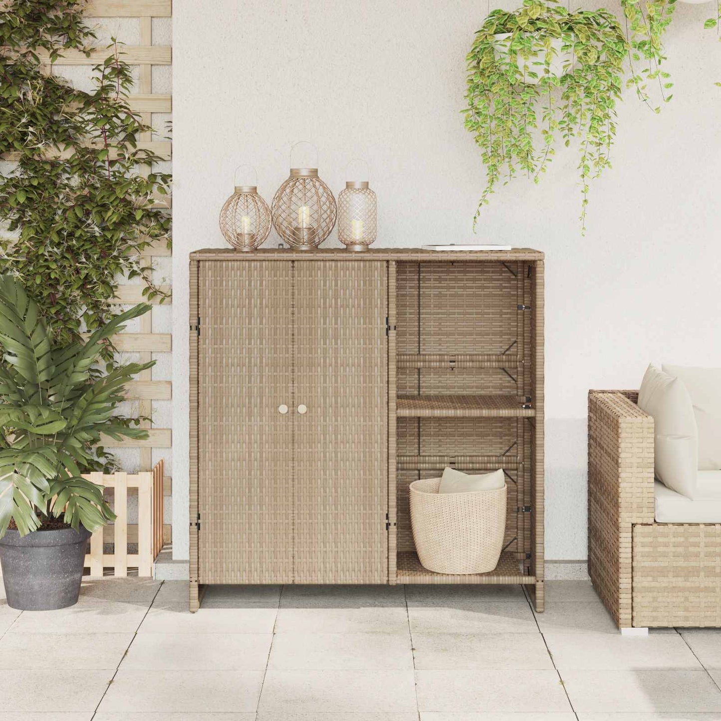 Storage Cabinet with Shelf Beige 100 x 36 x 102 cm Rattan