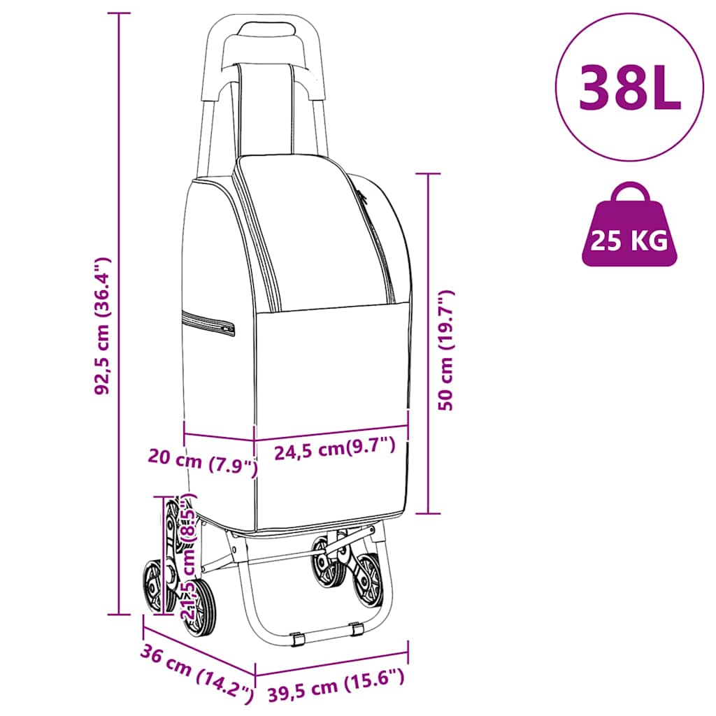 Shopping Trolley Folding Black 39.5 x 33 x 93 cm Oxford fabric