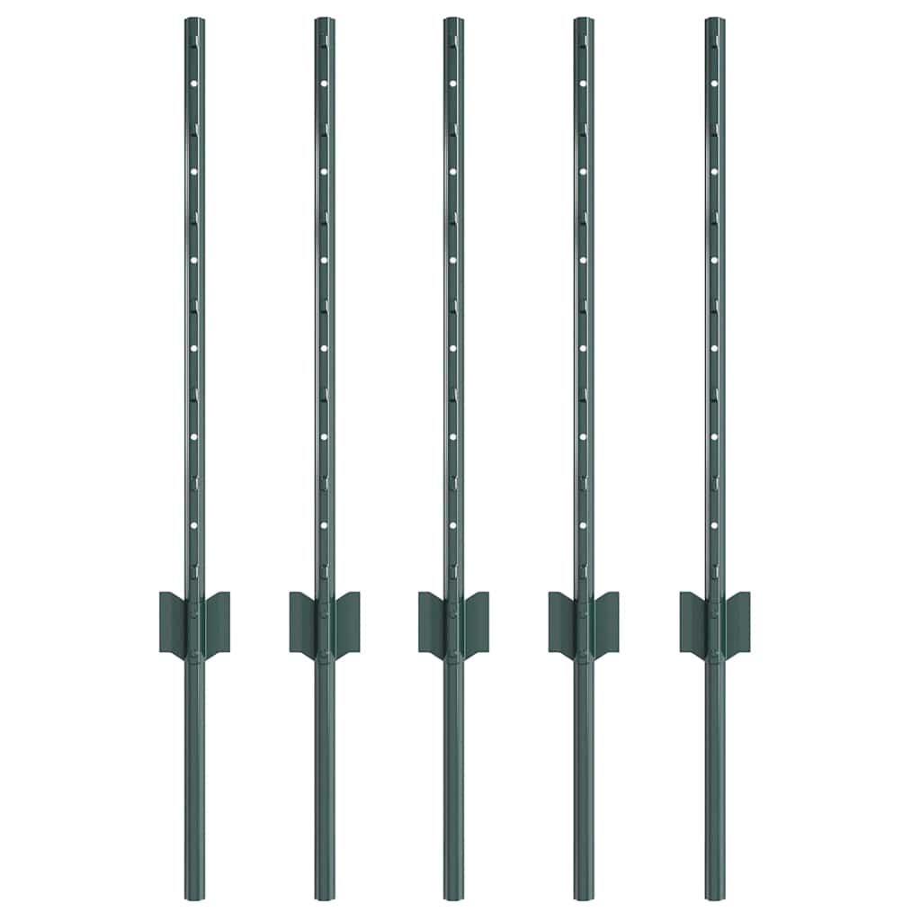 Embedded Fence Post 5 pcs Green 100 cm Powder-Coated Steel