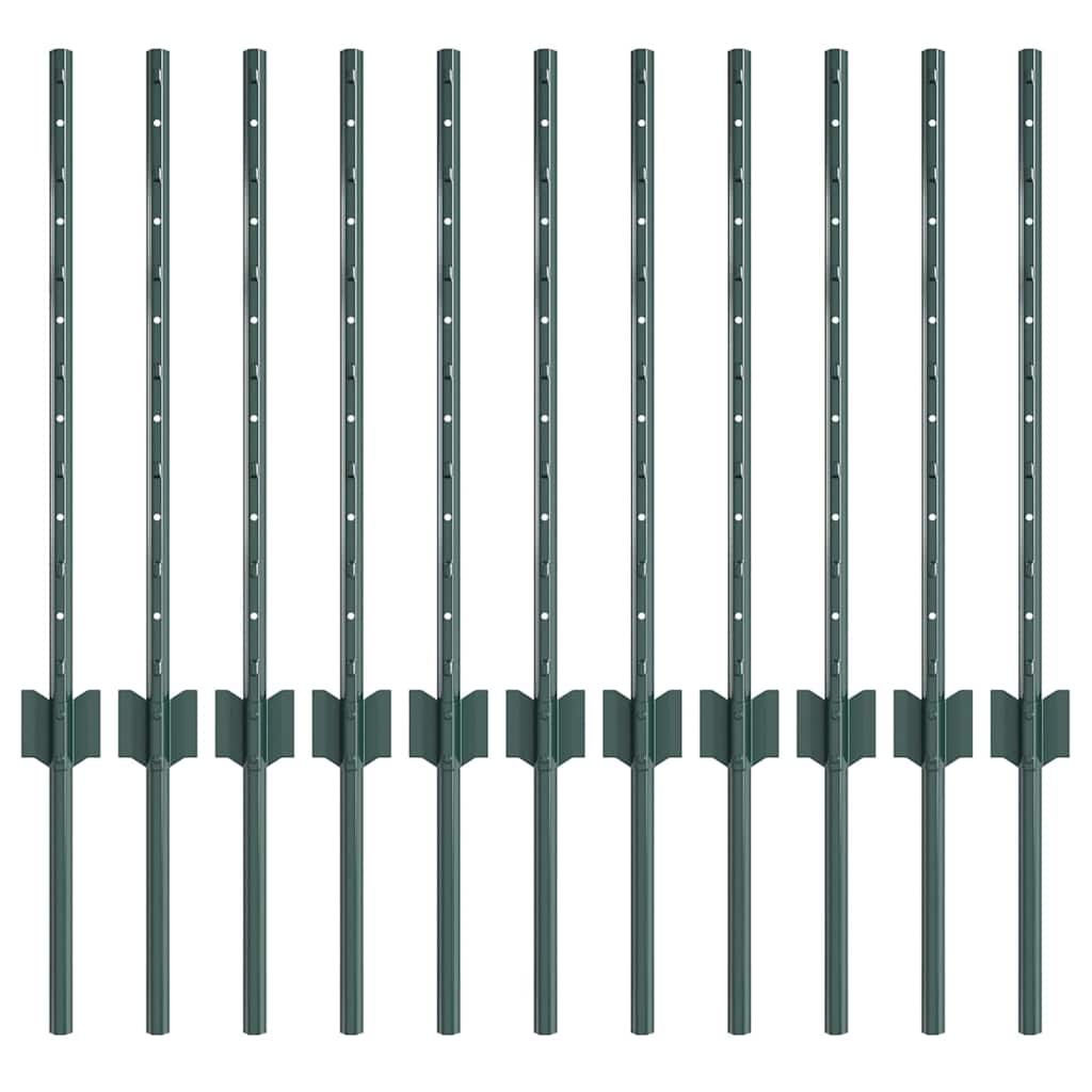 Embedded Fence Post 11 pcs Green 100 cm Powder-Coated Steel