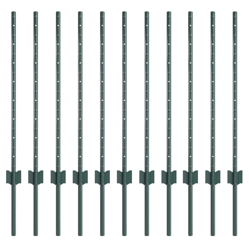 Embedded Fence Post 11 pcs Green 120 cm Powder-Coated Steel