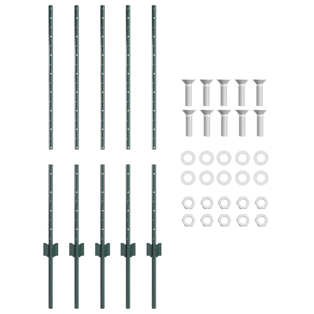 Embedded Fence Post 5 pcs Green 140 cm Powder-Coated Steel
