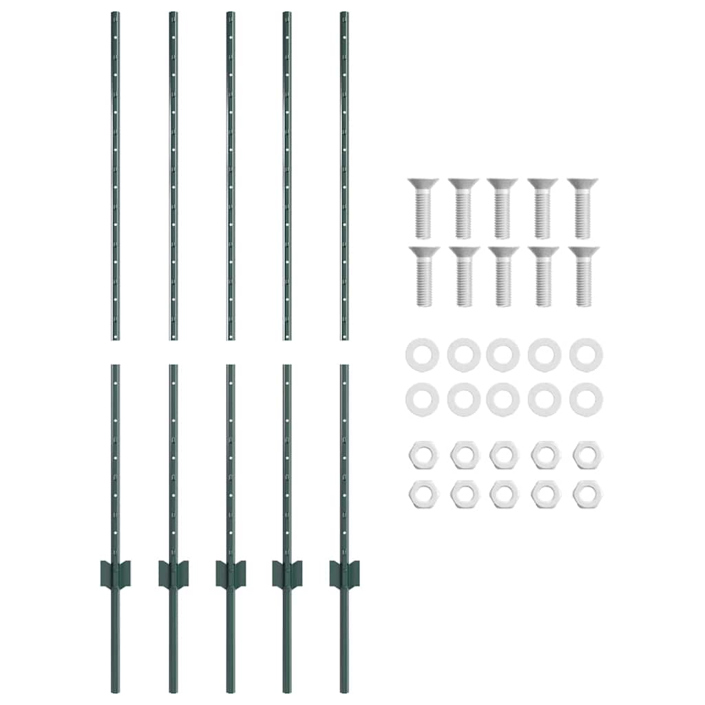 Embedded Fence Post 5 pcs Green 160 cm Powder-Coated Steel