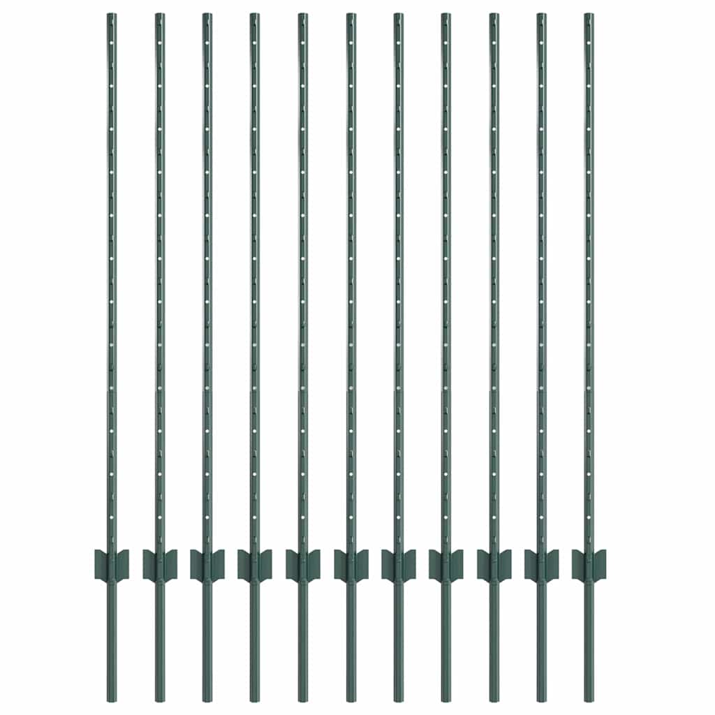 Embedded Fence Post 11 pcs Green 160 cm Powder-Coated Steel