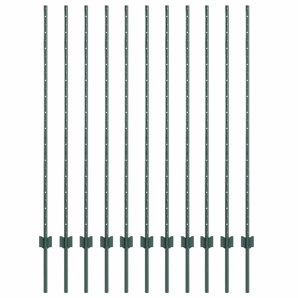 Embedded Fence Post 11 pcs Green 180 cm Powder-Coated Steel