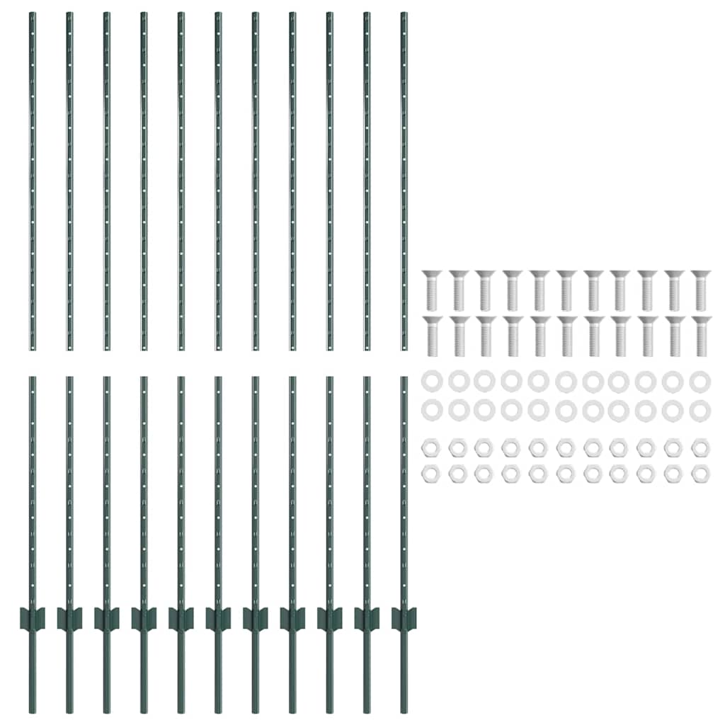 Embedded Fence Post 11 pcs Green 200 cm Powder-Coated Steel