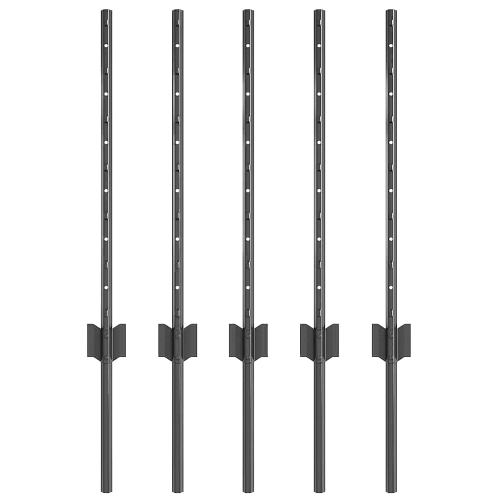 Embedded Fence Post 5 pcs Grey 100 cm Powder-Coated Steel