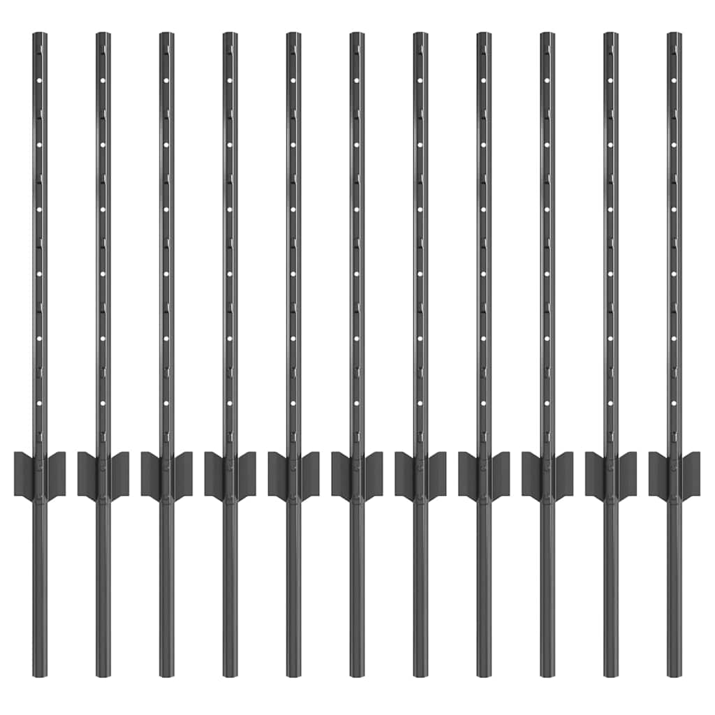 Embedded Fence Post 11 pcs Grey 100 cm Powder-Coated Steel