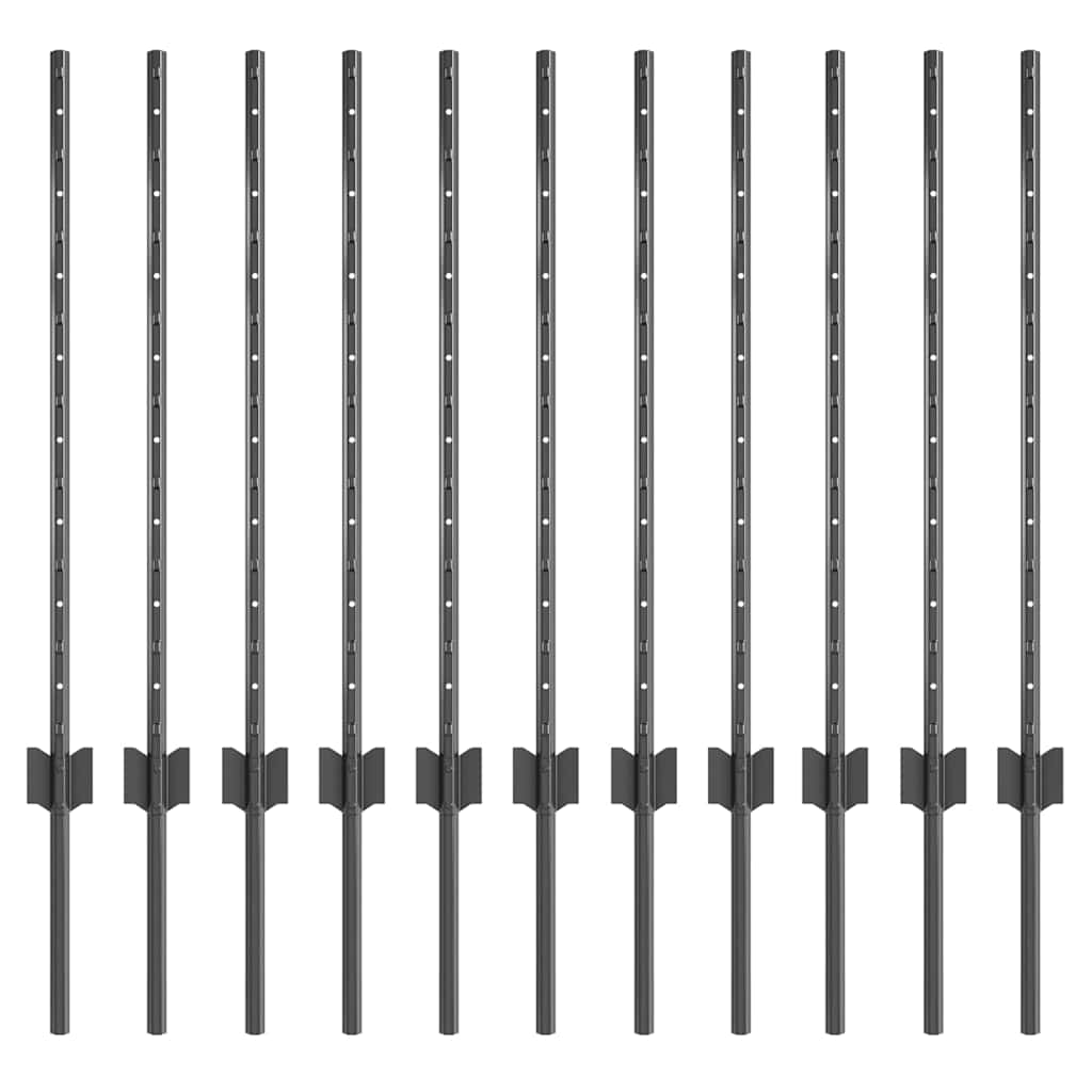 Embedded Fence Post 11 pcs Grey 120 cm Powder-Coated Steel