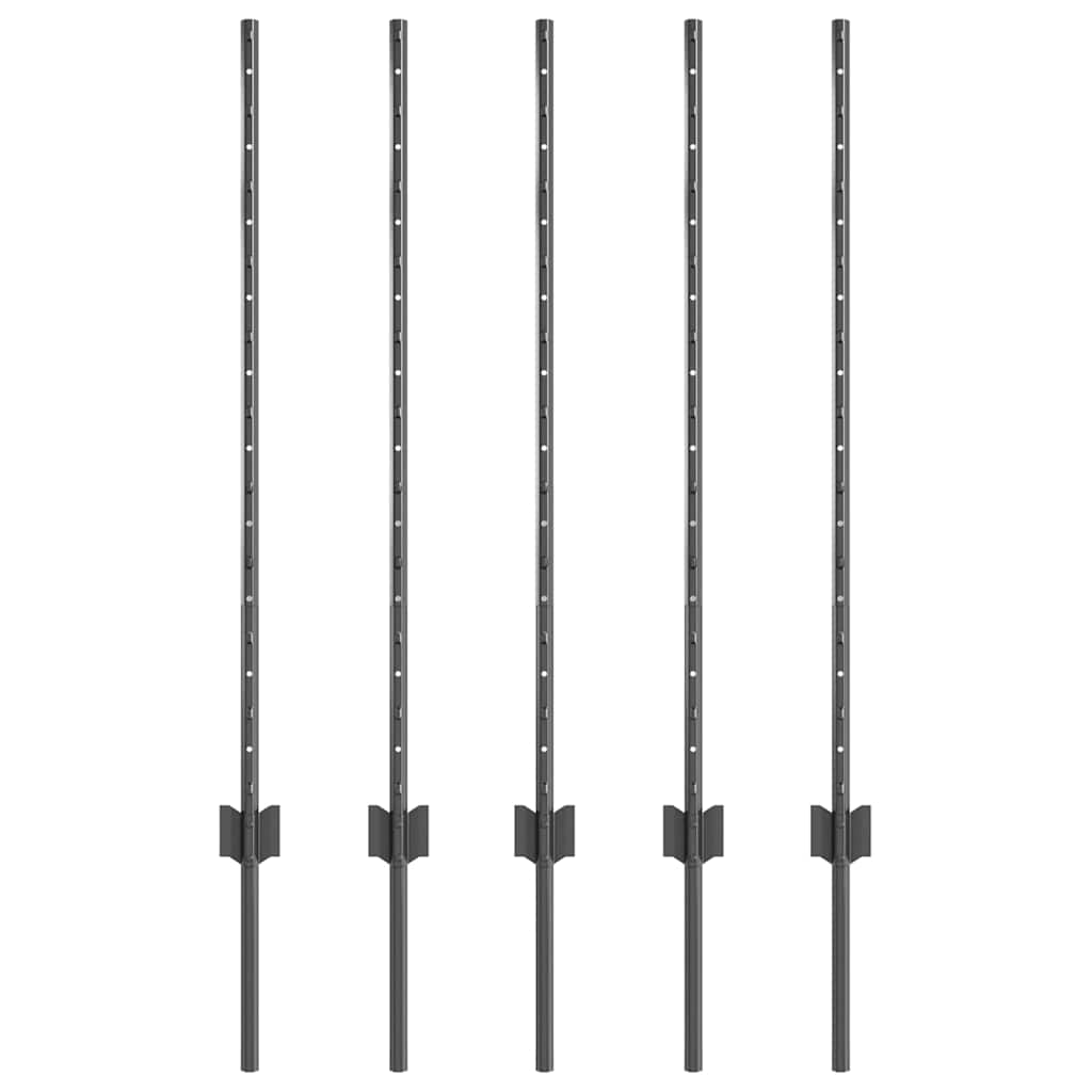 Embedded Fence Post 5 pcs Grey 140 cm Powder-Coated Steel