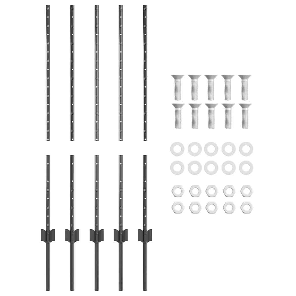 Embedded Fence Post 5 pcs Grey 140 cm Powder-Coated Steel