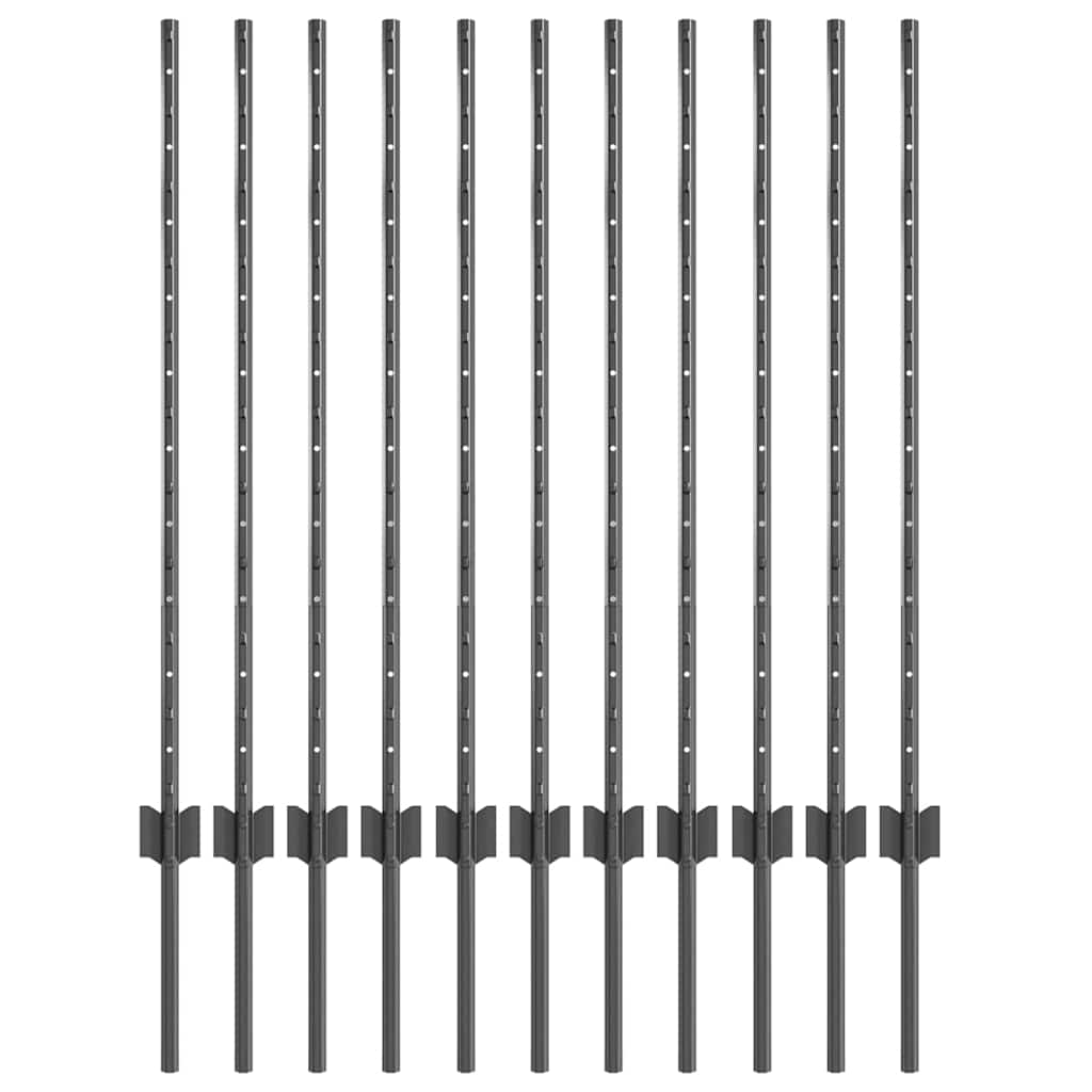 Embedded Fence Post 11 pcs Grey 140 cm Powder-Coated Steel