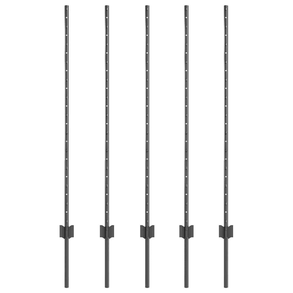 Embedded Fence Post 5 pcs Grey 160 cm Powder-Coated Steel