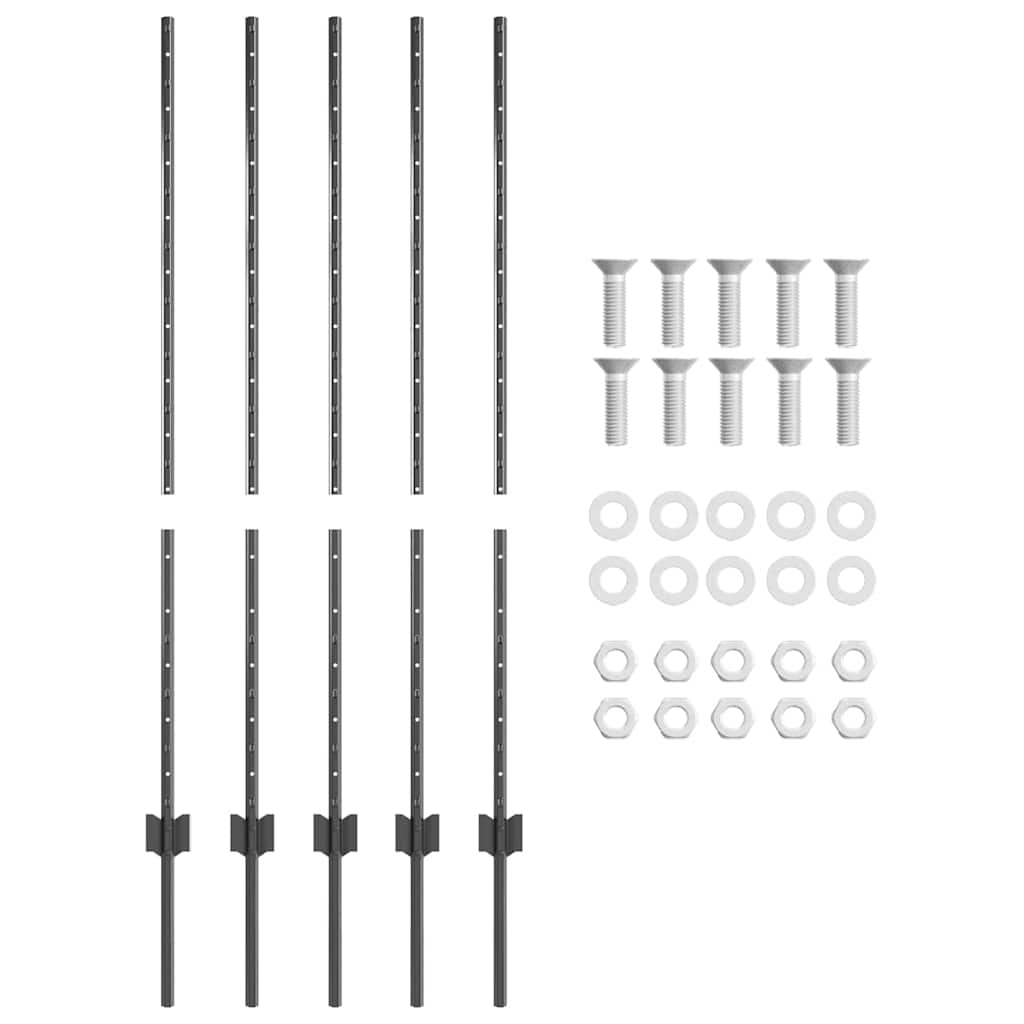 Embedded Fence Post 5 pcs Grey 160 cm Powder-Coated Steel