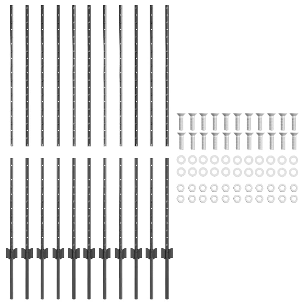 Embedded Fence Post 11 pcs Grey 180 cm Powder-Coated Steel