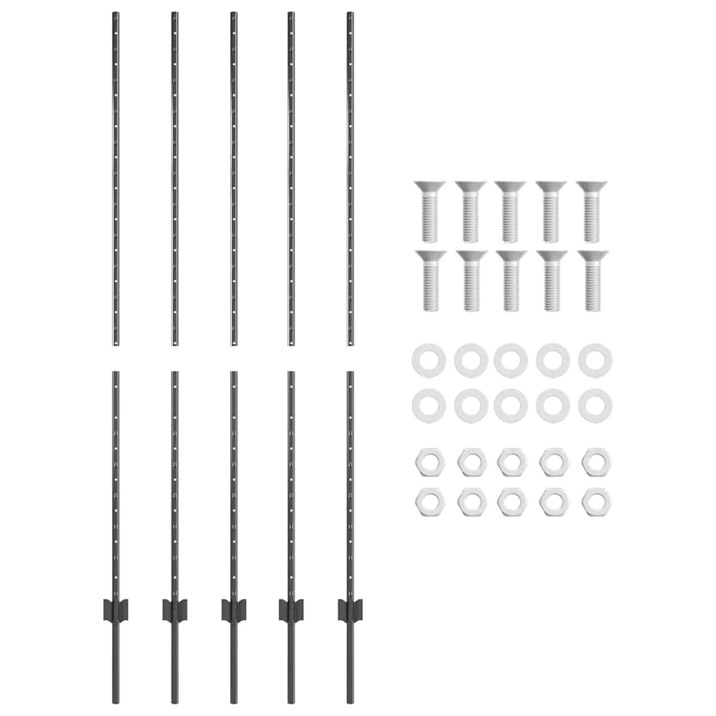 Fence Post 5 pcs Grey 150 cm Steel