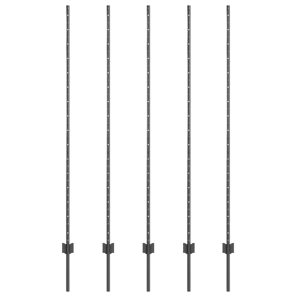 Embedded Fence Post 5 pcs Grey 200 cm Powder-Coated Steel