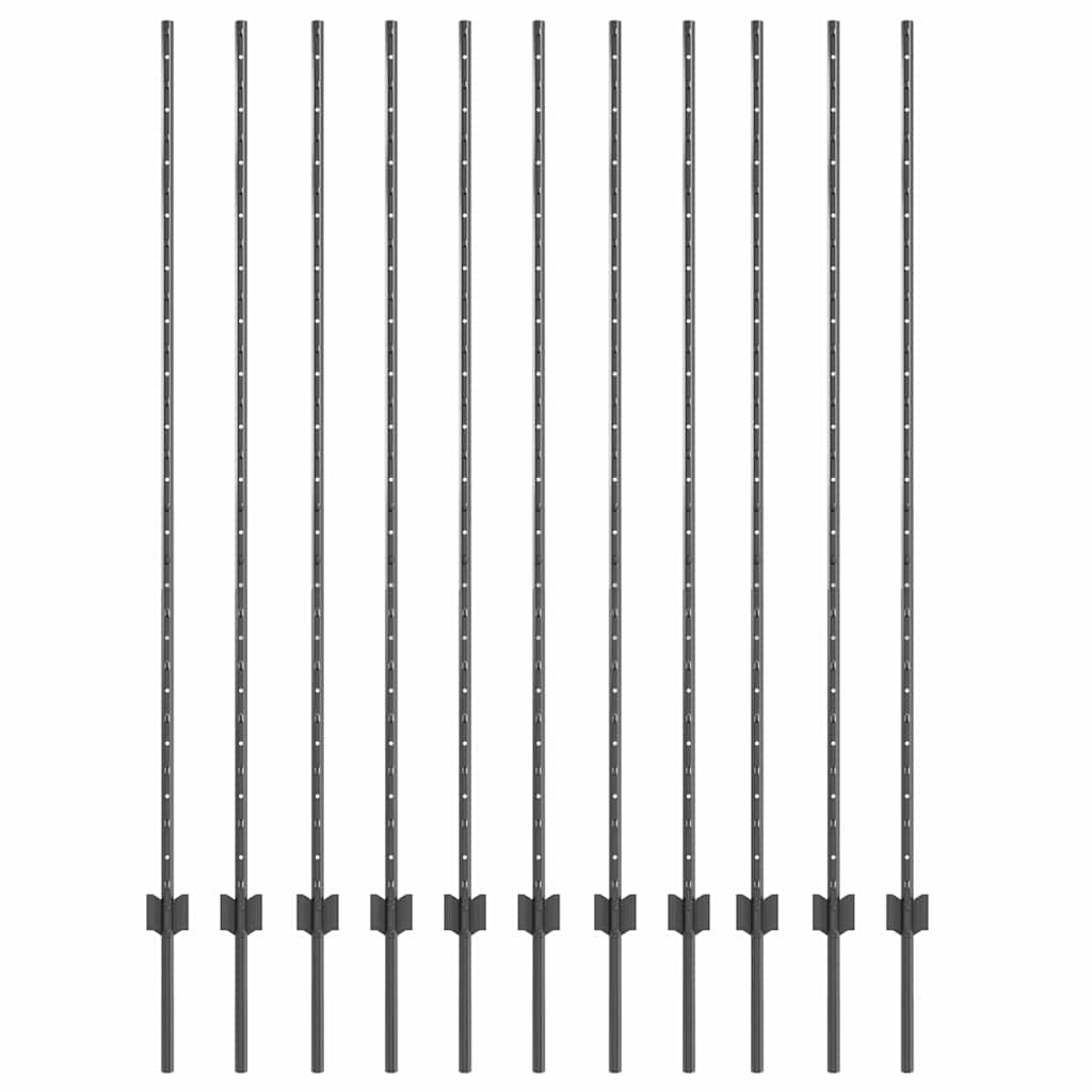 Embedded Fence Post 11 pcs Grey 200 cm Powder-Coated Steel