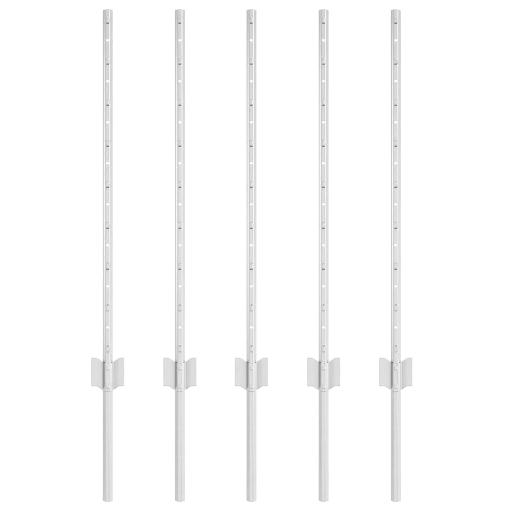 Embedded Fence Post 5 pcs Silver 120 cm Powder-Coated Steel
