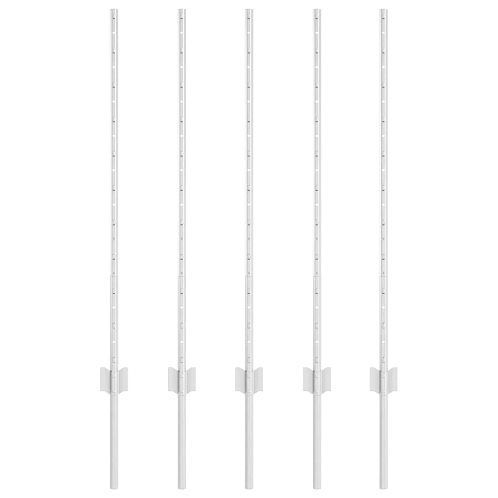 Embedded Fence Post 5 pcs Silver 140 cm Powder-Coated Steel