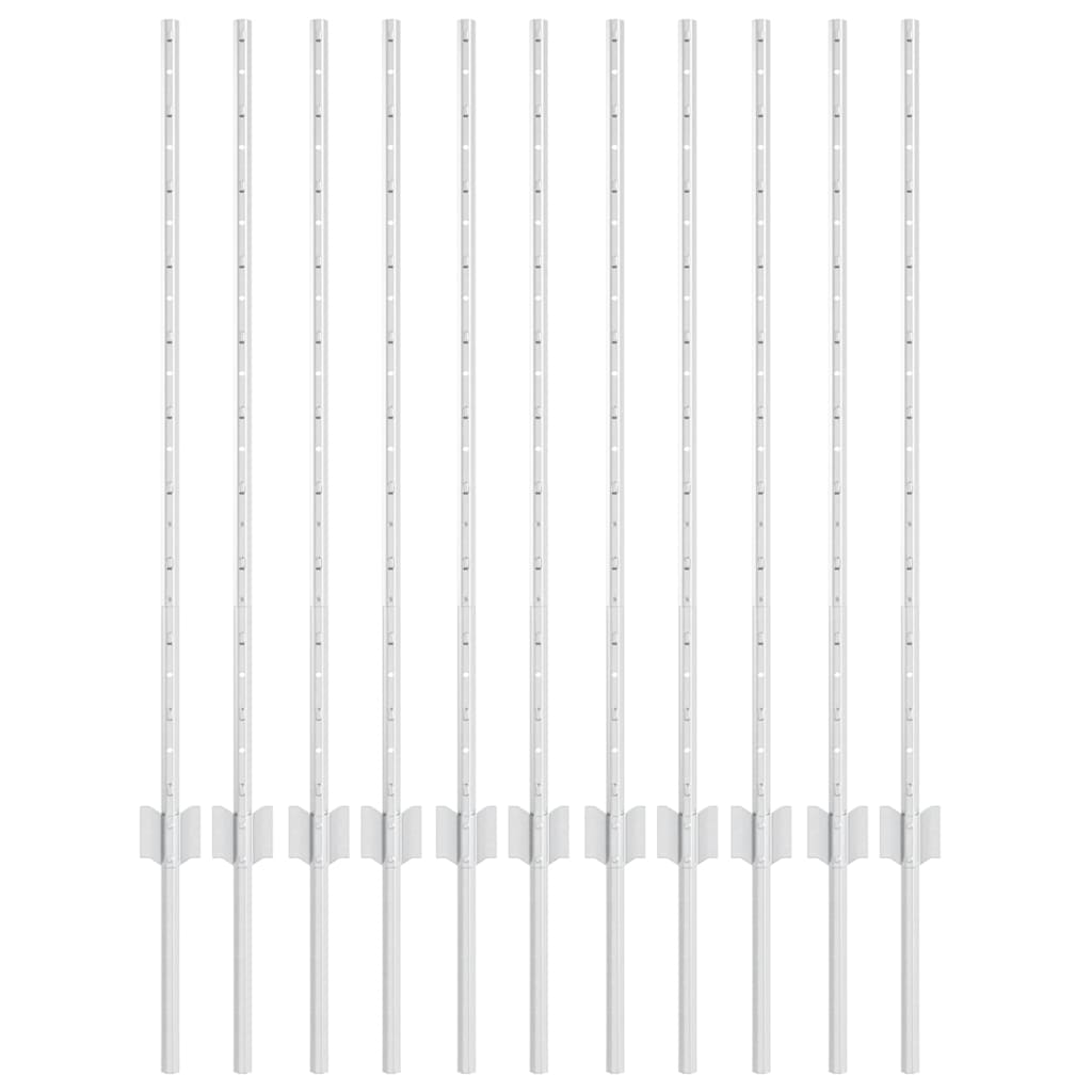 Embedded Fence Post 11 pcs Silver 140 cm Powder-Coated Steel