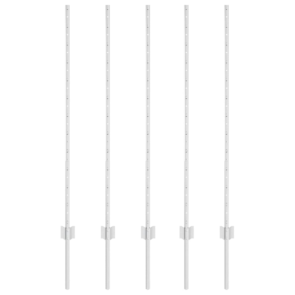 Embedded Fence Post 5 pcs Silver 160 cm Powder-Coated Steel