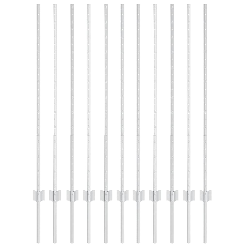 Embedded Fence Post 11 pcs Silver 160 cm Powder-Coated Steel