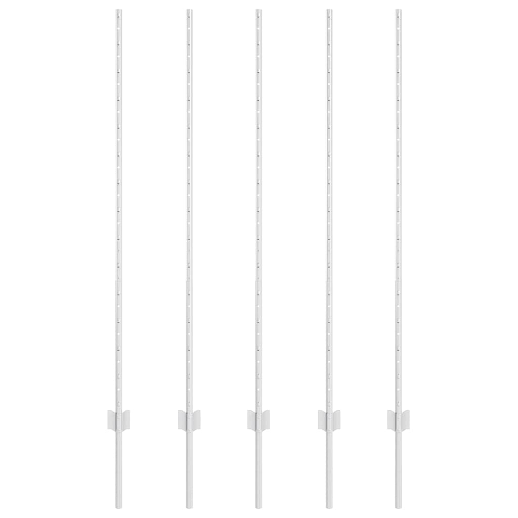 Embedded Fence Post 5 pcs Silver 180 cm Powder-Coated Steel