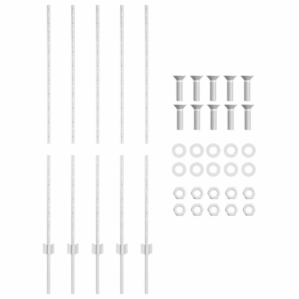 Embedded Fence Post 5 pcs Silver 180 cm Powder-Coated Steel