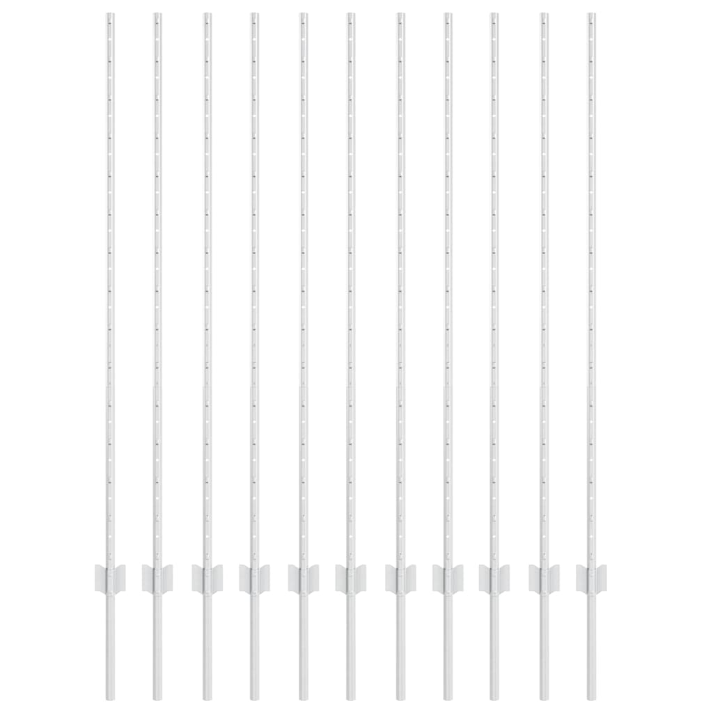 Embedded Fence Post 11 pcs Silver 180 cm Powder-Coated Steel