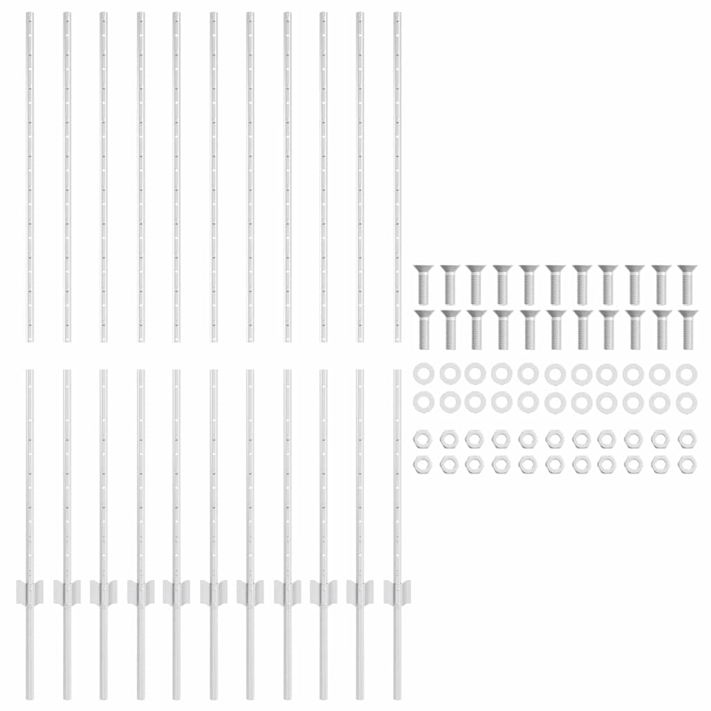 Embedded Fence Post 11 pcs Silver 180 cm Powder-Coated Steel