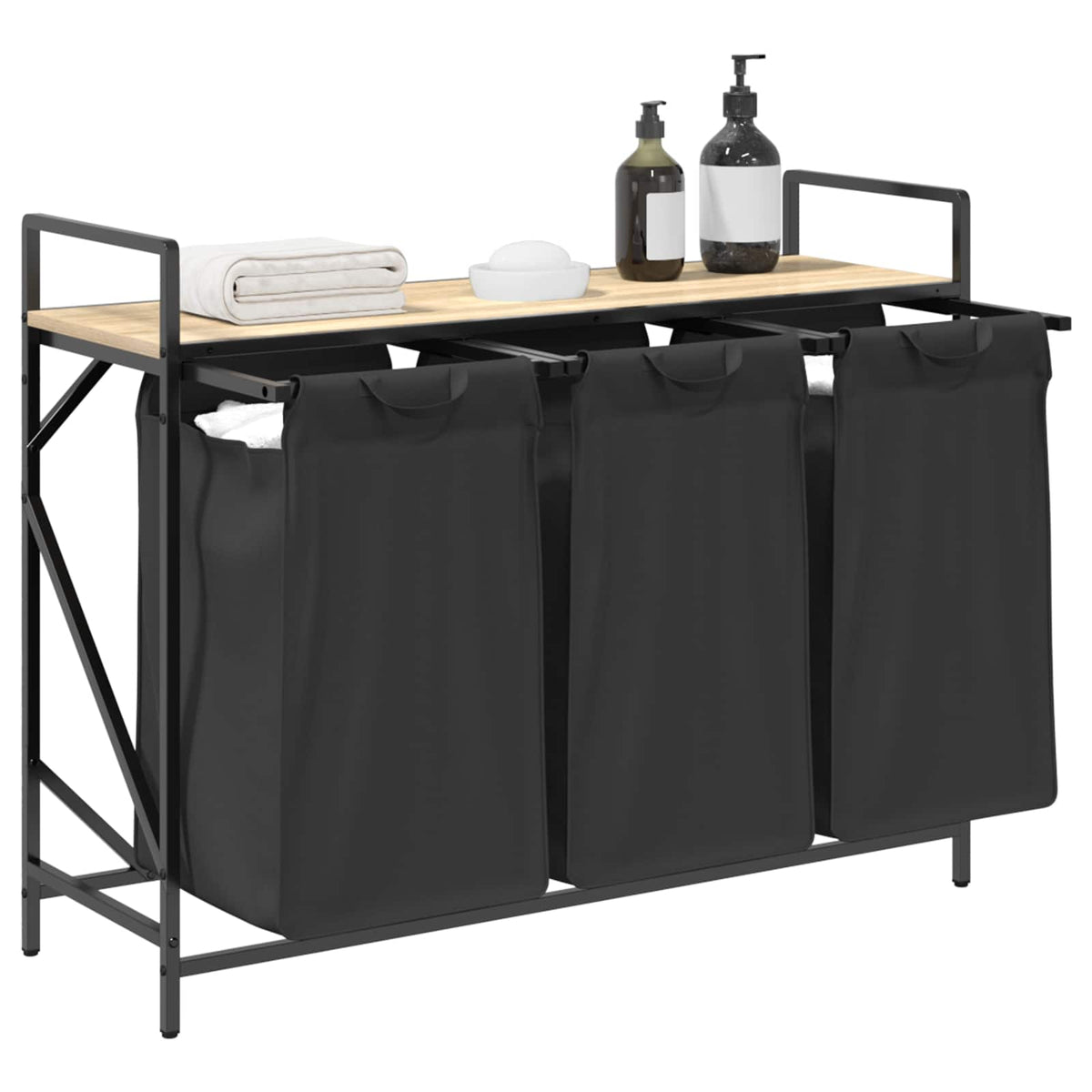 Laundry Basket 3 Compartments with Shelf Sonoma Oak