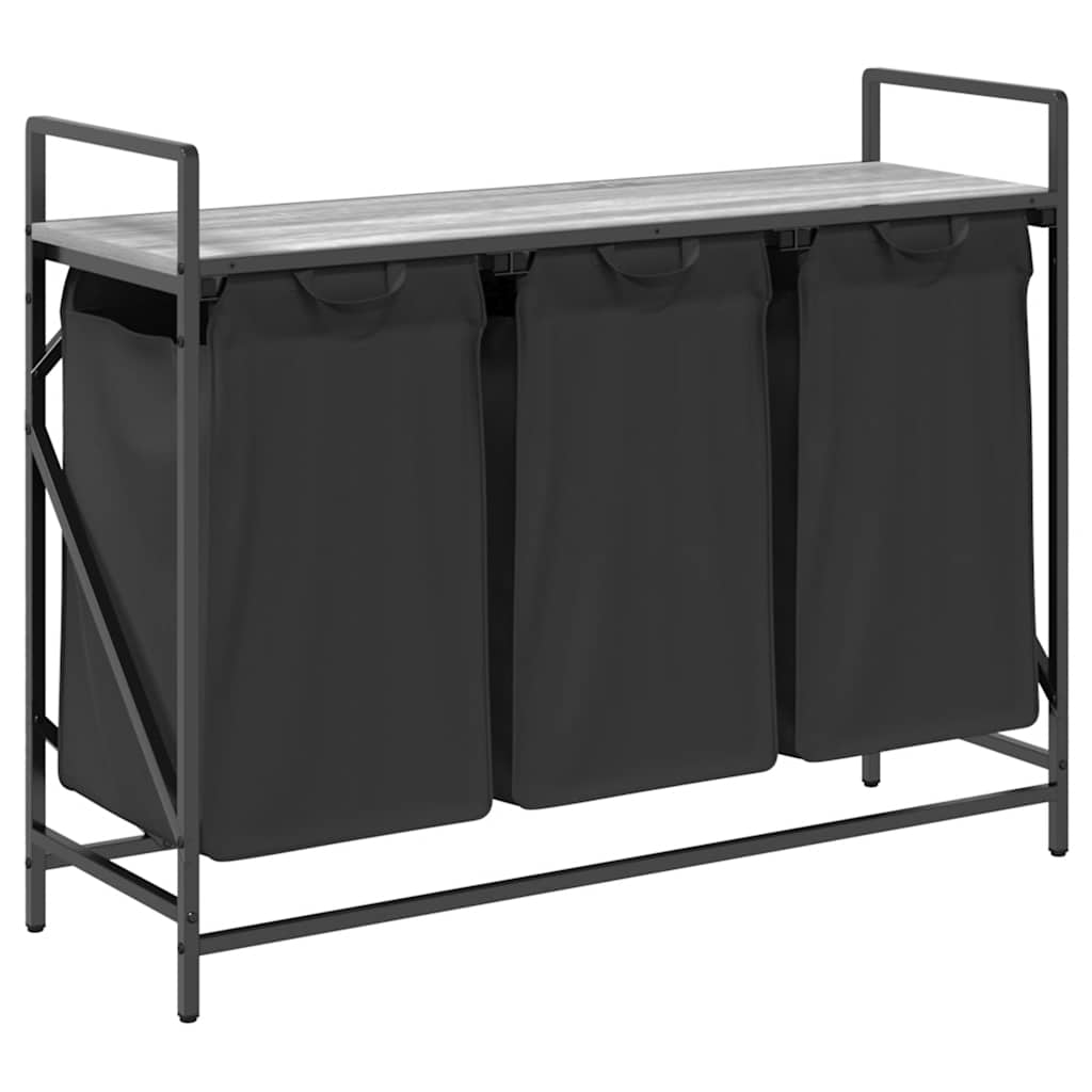 Laundry Basket 3 Compartments with Shelf Grey Sonoma